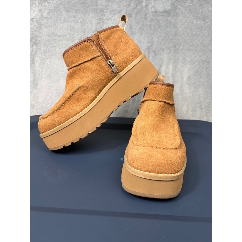 UGG Marin Mega Lace Ankle Boots Chestnut Suede Platform Side Zip 1158193 Mens 7